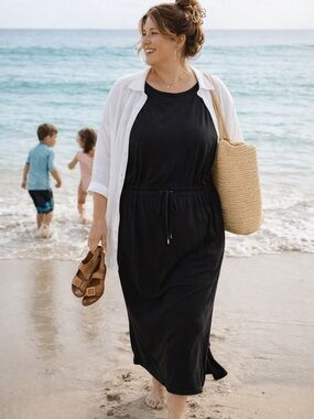 SMASH + TESS French Terry Maxi‎ Dress Black Size 3XL Stretch Casual Relaxed